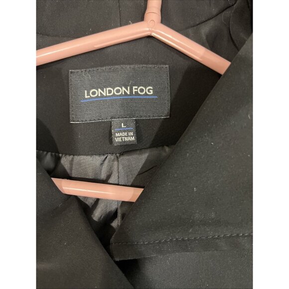 London Fog Rain Coat Womens Sz L Black Mid Length All Weather Velvet Cuff Trench - Picture 4 of 9